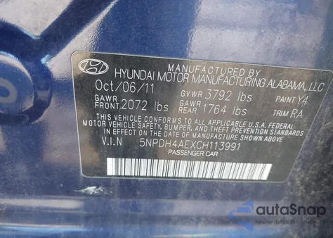 2012 Hyundai Elantra Gls from USA, damaged, VIN 5NPDH4AEXCH113991